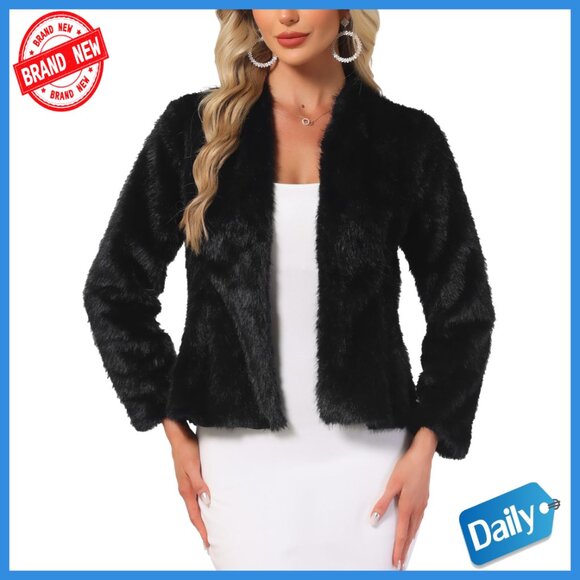 Jackets & Blazers - Faux Fur Overcoat Long Sleeve Open Front Loose Fit Party Winter Coat